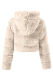 Preto Fofo Faux Fur Zip Up Casaco Curto