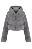 Preto Fofo Faux Fur Zip Up Casaco Curto