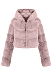Preto Fofo Faux Fur Zip Up Casaco Curto