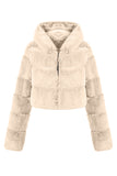 Preto Fofo Faux Fur Zip Up Casaco Curto