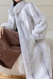 Branco Fofo Faux Fur Mangas Longas Casaco Longo