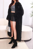 Preto Frente Aberta Faux Fur Maxi Casaco Feminino