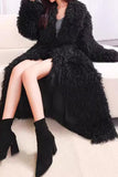 Preto Frente Aberta Faux Fur Maxi Casaco Feminino