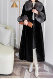 Preto Lapela Pescoço Veludo Maxi Casaco Feminino
