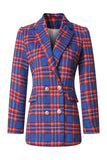 Blazer Feminino Duplo Xadrez Azul Vermelho