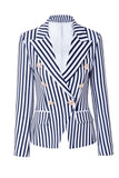 Blazer Feminino Listrado Azul Branco