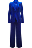 Royal Blue Velvet Single Button Ternos Femininos