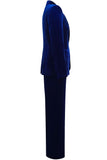 Royal Blue Velvet Single Button Ternos Femininos