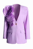 Purple Flower V Neck Single Button Blazer Feminino