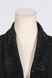 Sparkly Black Shawl Lapela Backless Beading Blazer Feminino