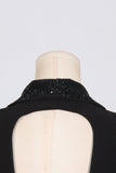 Sparkly Black Shawl Lapela Backless Beading Blazer Feminino