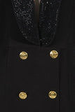 Sparkly Black Shawl Lapela Backless Beading Blazer Feminino