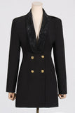 Sparkly Black Shawl Lapela Backless Beading Blazer Feminino