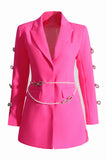 Fuchsia Peak Lapela Blazer Feminino com Cinto de Pérola