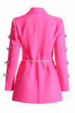 Fuchsia Peak Lapela Blazer Feminino com Cinto de Pérola