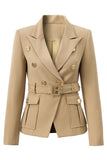 Blazer Feminino Light Brown Peak Lapel Slim Fit com Cinto