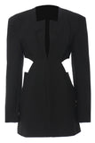 Black Slim Fit Cut-out Blazer Feminino Sem Colar