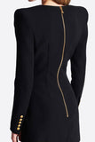 Preto V-neck Slim Fit Blazer Feminino Longo