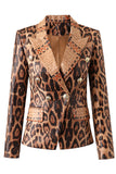 Leopard Print Pico Lapela Mangas Longas Blazer Feminino