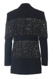 Sparkly Navy Peak Lapela Mulheres Blazer com Franjas