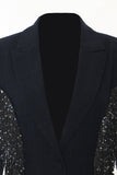 Sparkly Navy Peak Lapela Mulheres Blazer com Franjas