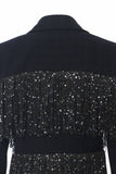 Sparkly Navy Peak Lapela Mulheres Blazer com Franjas