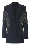 Sparkly Navy Peak Lapela Mulheres Blazer com Franjas