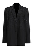 Blazer Feminino de Lapela Preto Brilhante com Missangas