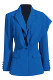 Royal Blue Lápela Assimétrica Notched Blazer Feminino