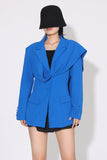 Royal Blue Lápela Assimétrica Notched Blazer Feminino