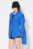 Royal Blue Lápela Assimétrica Notched Blazer Feminino