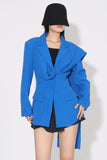 Royal Blue Lápela Assimétrica Notched Blazer Feminino