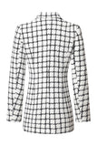 Misture Black Grid Peak Lapel Women Coat com pérola