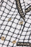 Misture Black Grid Peak Lapel Women Coat com pérola