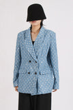 Blazer Feminino de Lapela Azul Brilhante com Lantejoulas