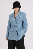 Blazer Feminino de Lapela Azul Brilhante com Lantejoulas