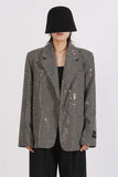 Sparkly Grey Notched Lapela Sequined Mulheres Blazer