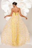 Amarelo Floral Strapless Corset Long Prom Dress