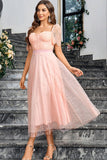 Rosa Uma Linha Maxi Vestido Formal Com Renda