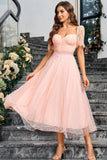 Rosa Uma Linha Maxi Vestido Formal Com Renda