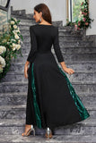 Sparkly preto verde sequined um vestido de baile de formatura linha com mangas compridas