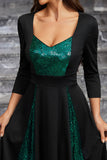 Sparkly preto verde sequined um vestido de baile de formatura linha com mangas compridas