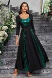 Sparkly preto verde sequined um vestido de baile de formatura linha com mangas compridas