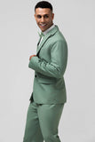 Cinzento Verde Pico Lapela Peito Único 2 Peças Homens Prom Suits