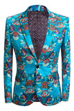 Bordado Azul Um Botão Blazer Masculino