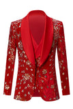 Sparkly Red Shawl Lapela 2 Piece Lantejoulas Blazer Masculino e Colete