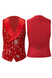 Sparkly Red Shawl Lapela 2 Piece Lantejoulas Blazer Masculino e Colete