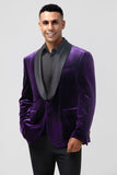 Roxo Escuro Xale Lapela Um Botão Masculino Prom Blazer