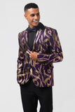 Glitter Purple Padrão Impresso Notched Lapela Blazer Masculino