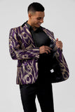 Glitter Purple Padrão Impresso Notched Lapela Blazer Masculino